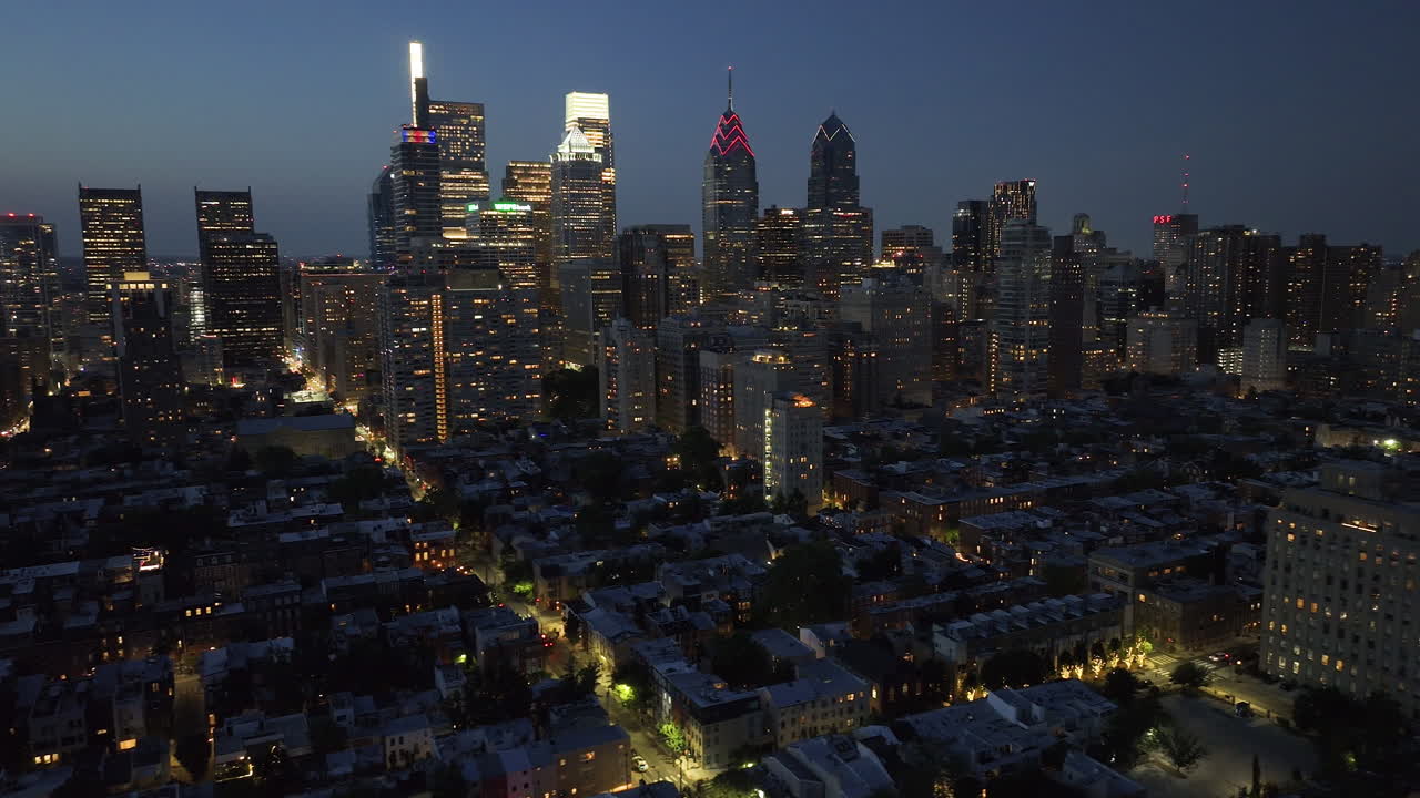 Aerial view of Downtown Philadelphia at night