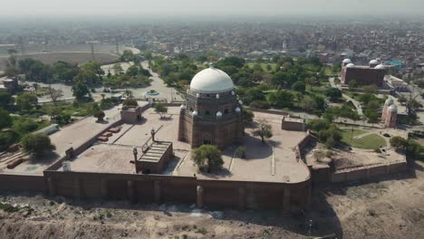 aerial view of the tomb of hazrat shah rukn-e-alam in multan city in punjab, pakistan