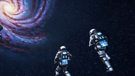 astronauts exploring a spiral galaxy