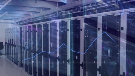 animation of data processing and shapes over server room
