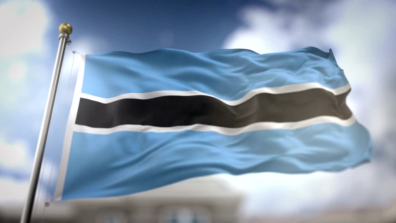 Drapeau du Botswana flottant au ralenti, rendu 3D, fond de ciel bleu - Boucle continue 4K
