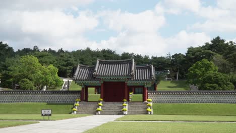 traditional architecture at korean tomb memorial site in geumsan