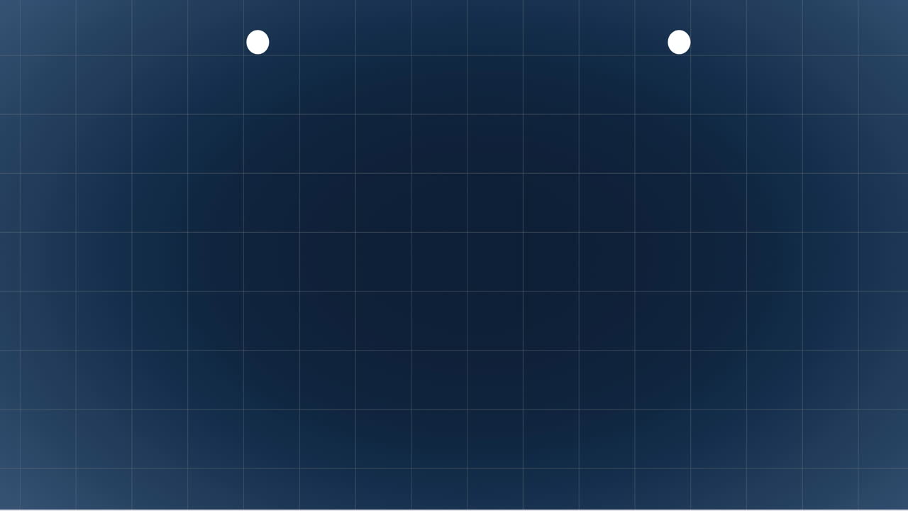 블루 배경에 대한 그리드 네트워크에 있는 망원경 아이콘 위의 수학적 방정식의 애니메이션