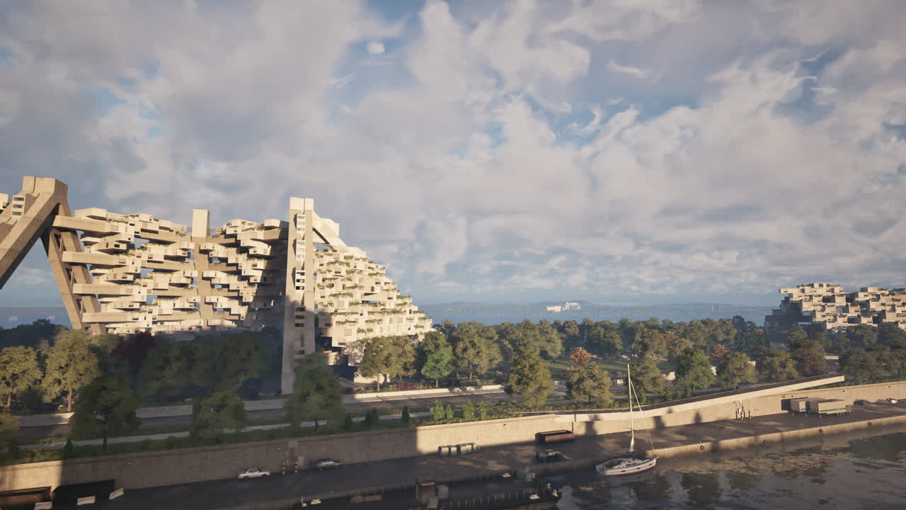 도시의 현대 기하학 건축 건물