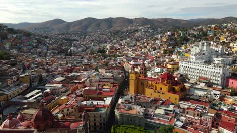 yellow church in guanajuato, mexico 4k drone shot