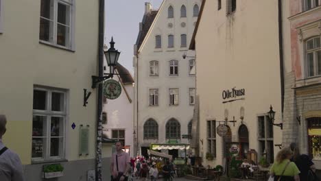 tilt down across old houses in medieaval town in tallinn, estonia