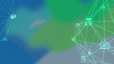 animación de una red de iconos de medios en un fondo colorido