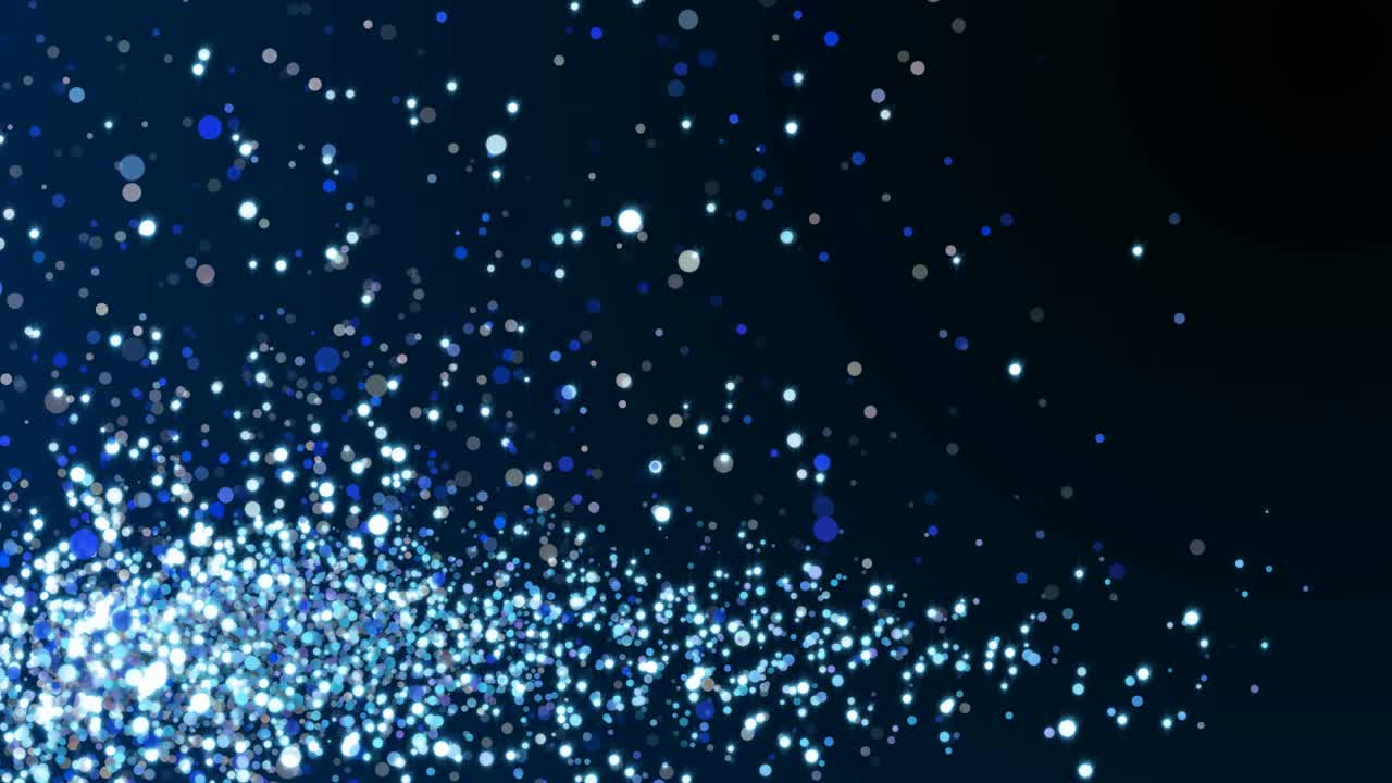 Blue glitter sparkles texture on dark background. Shiny abstract animation.