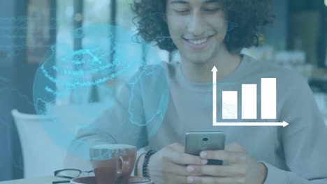 animación del globo y procesamiento de datos sobre el hombre usando teléfono inteligente