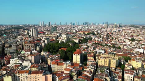 cinematic drone view of modern skyscrapers and diverse buildings in istanbul, turkey