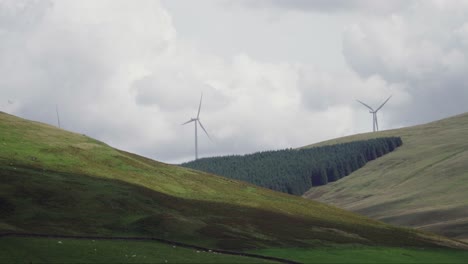 wind turbines on a hilly landscape