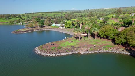 drone shot of a beach in the sea of galilee