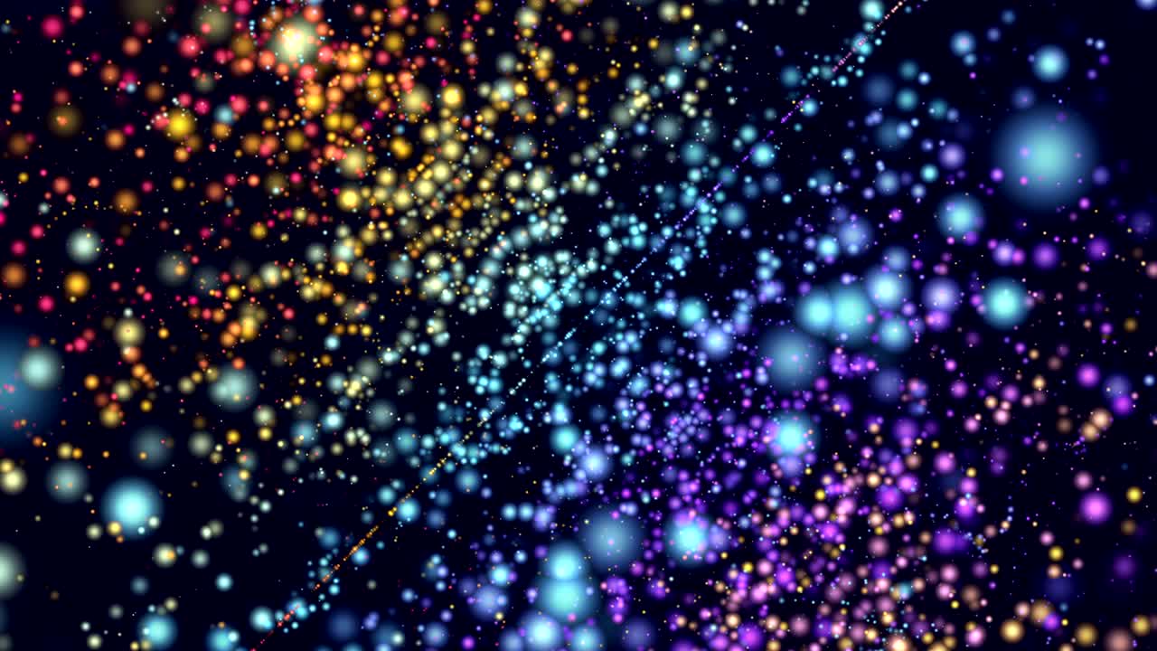 Abstract animated illustration with many colored moving particles