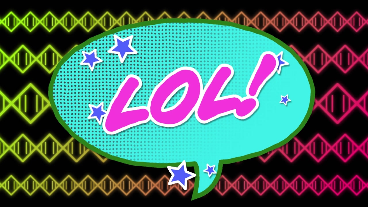 Animation of lol text over shapes
