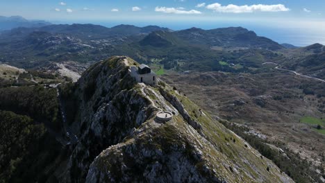 mountain top lovcen national park landscape with mausoleum of njegos aerial view