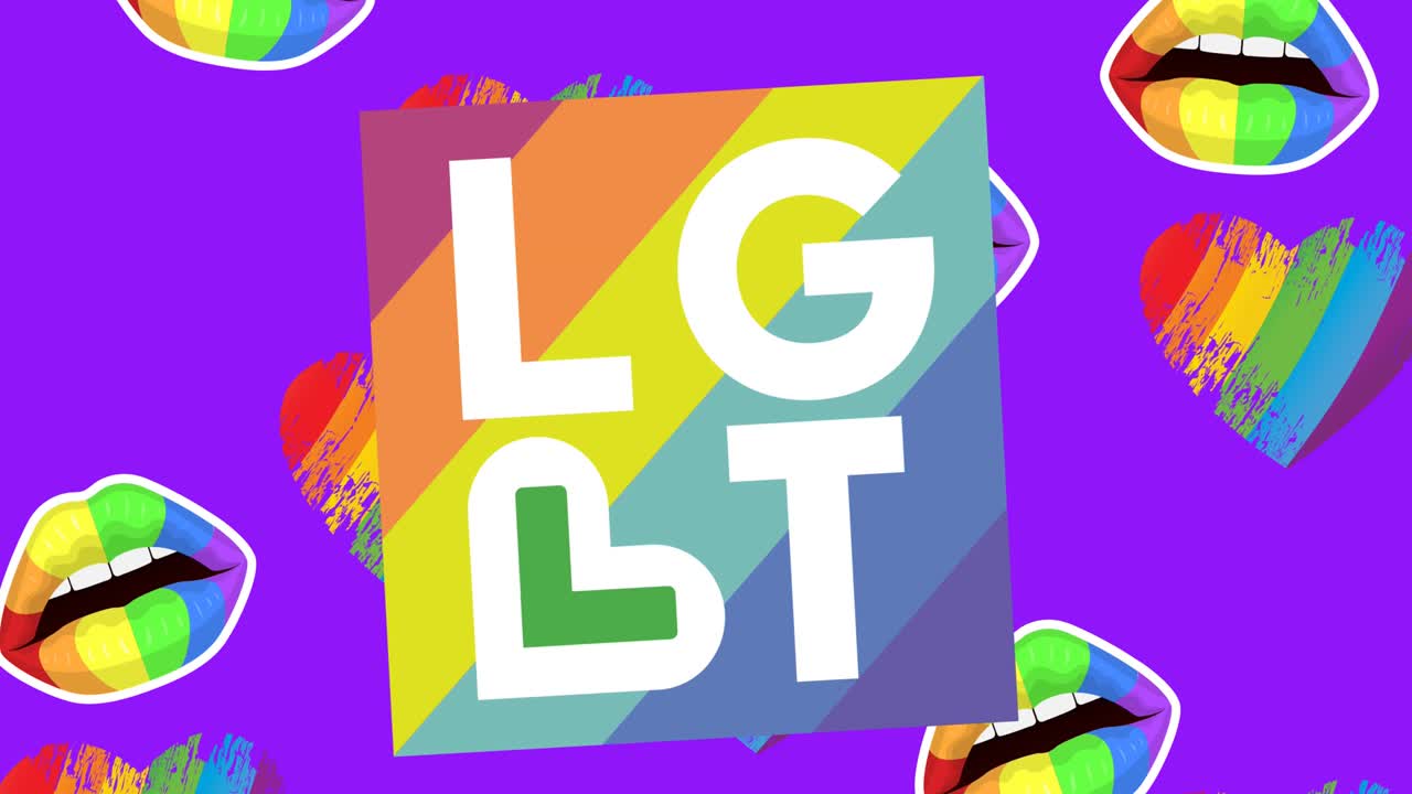 다양한 시위대의 손 위에 무지개 심장의 애니메이션