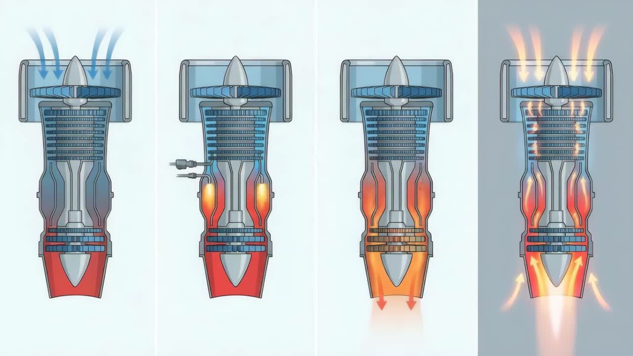 Jet Engine Diagram: Intake, Compression, Combustion, and Exhaust