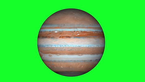 isolated jupiter planet with satellites rotating. beautiful gas planet on green screen, alpha channel.