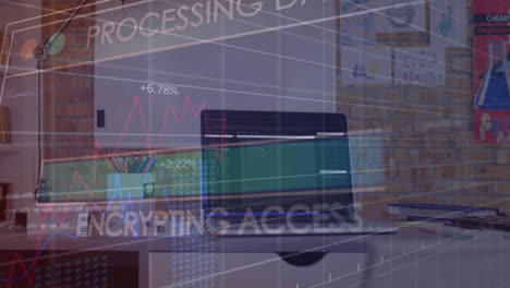 animation of text and data processing over computer in office