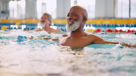 seniors enjoying aqua aerobics in a swimming pool