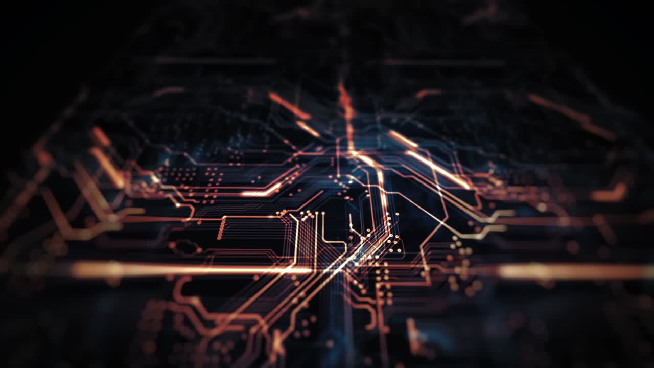 Printed circuit board futuristic server. 3d rendering