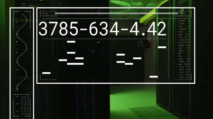Animation of interface with data processing against computer server room