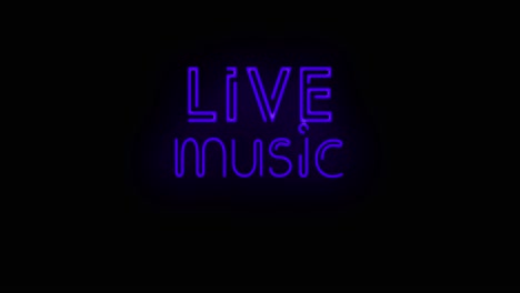 Blinkendes-Blaues-Live-Musik-Schild-Mit-Ein--Und-Ausgeschaltetem-Flackereffekt-Auf-Schwarzem-Hintergrund