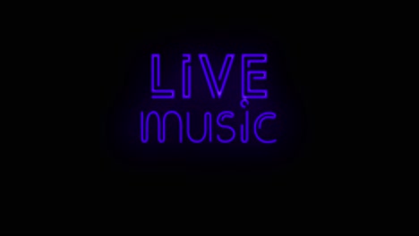 flashing blue live music sign on and off with flicker on and off on black background