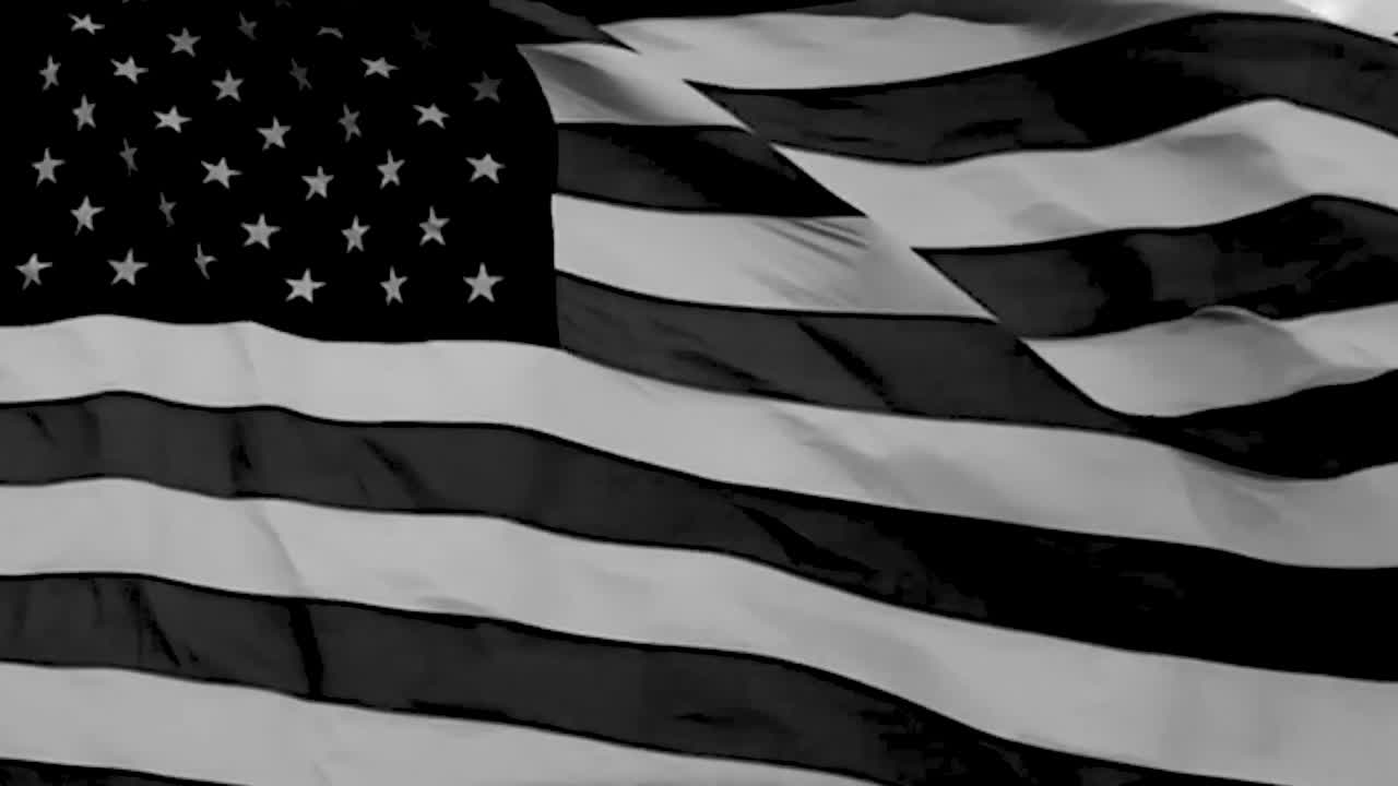 American Flag waving in Slo Mo in Black and White