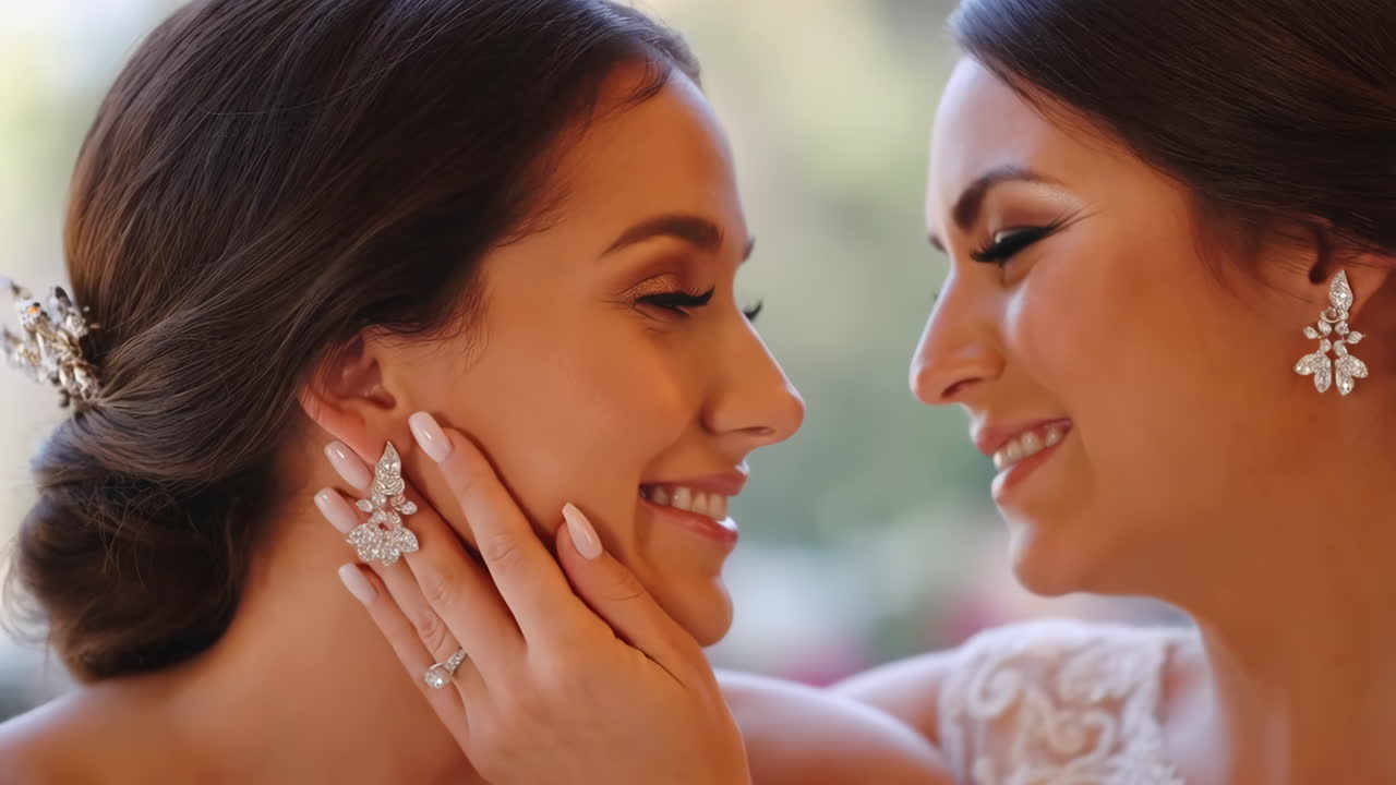 Two smiling women at a wedding