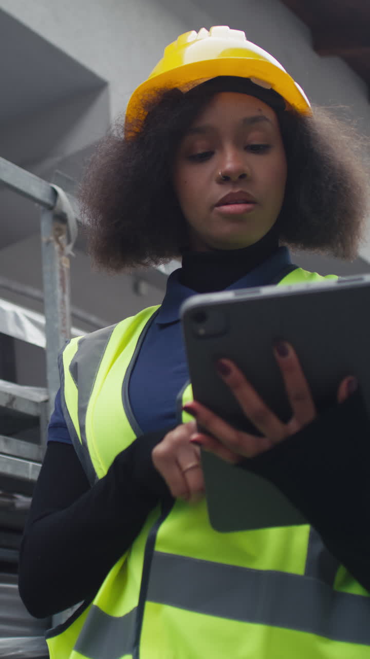Female worker in a metal products factory taking inventory of goods and checking the stocks in an