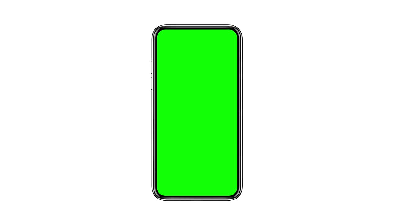 Smartphone with blank green screen, front view, isolated on white background