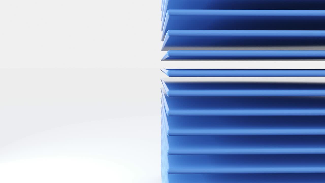 다양한 색상의 평면이 질을 벗기고 회전하는 기하학적 모양의 객체 세트 - 4k 원활한 루프 애니메이션 영상.