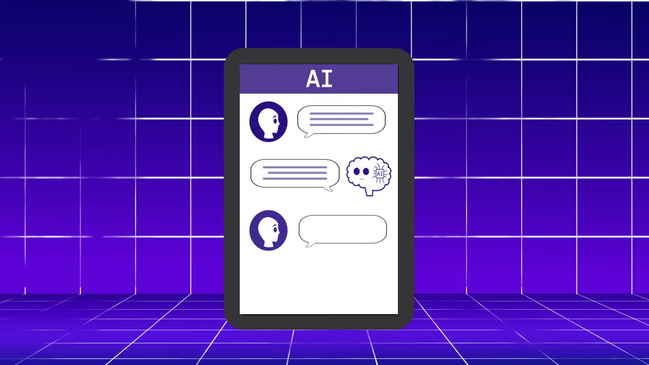 Animation of tablet screen with ai chat over blue background