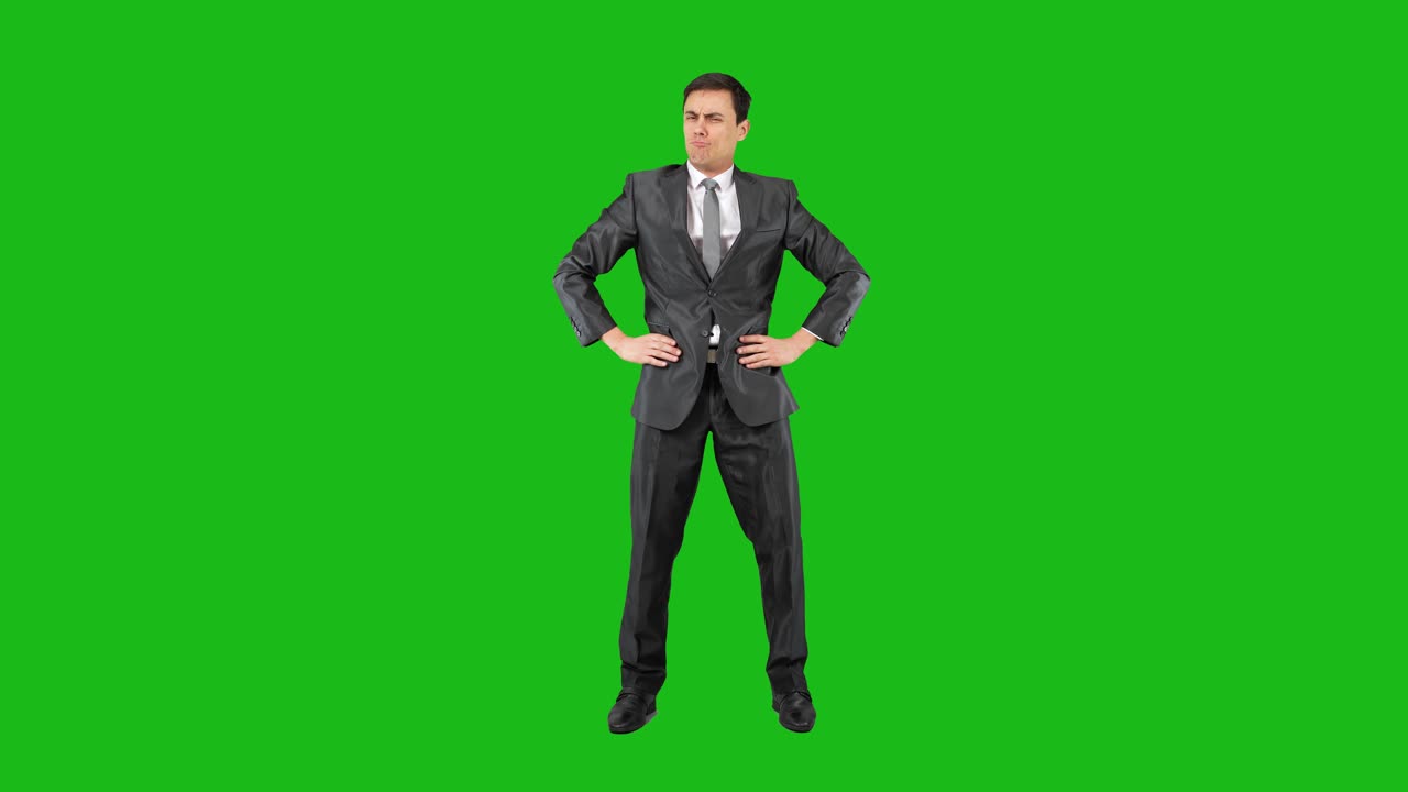Confident Businessman Posing on Green Screen