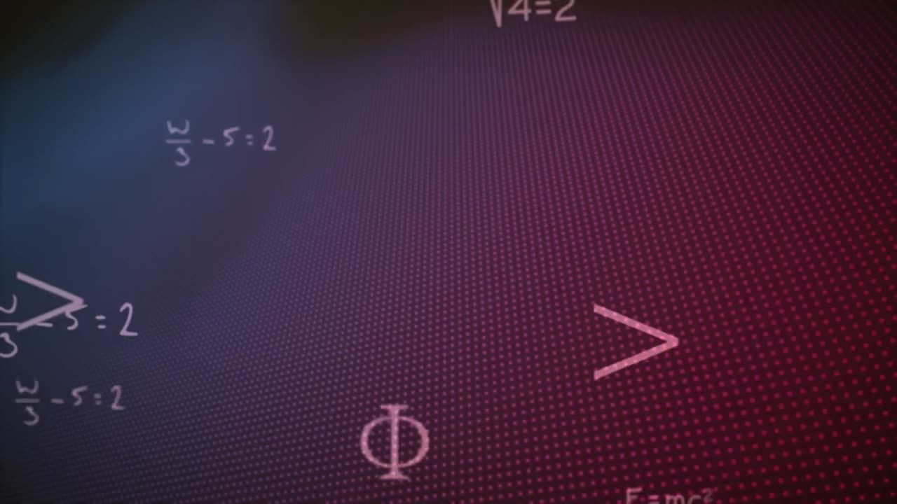animación de las ecuaciones de los científicos escritas a mano en pantalla roja púrpura