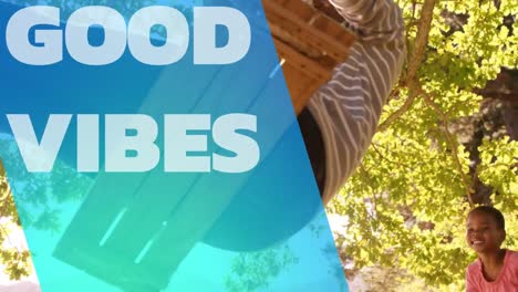 Animation-of-good-vibes-text-over-happy-people-outdoors