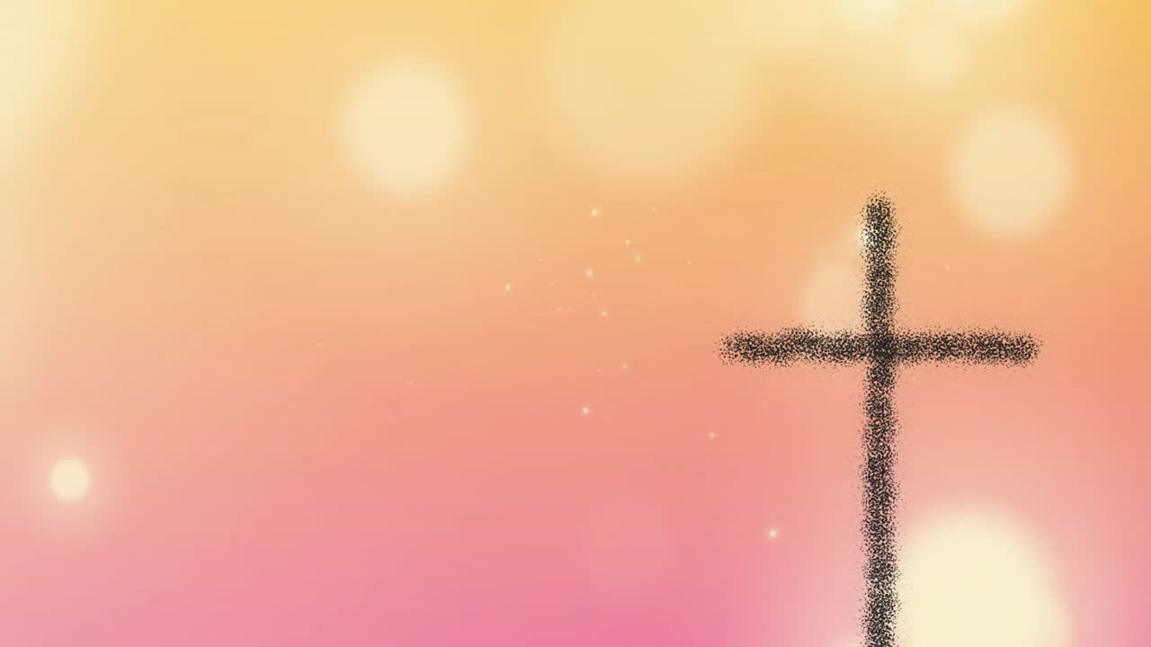 Animation of abstract cross design on vibrant pink-orange gradient with bokeh effect