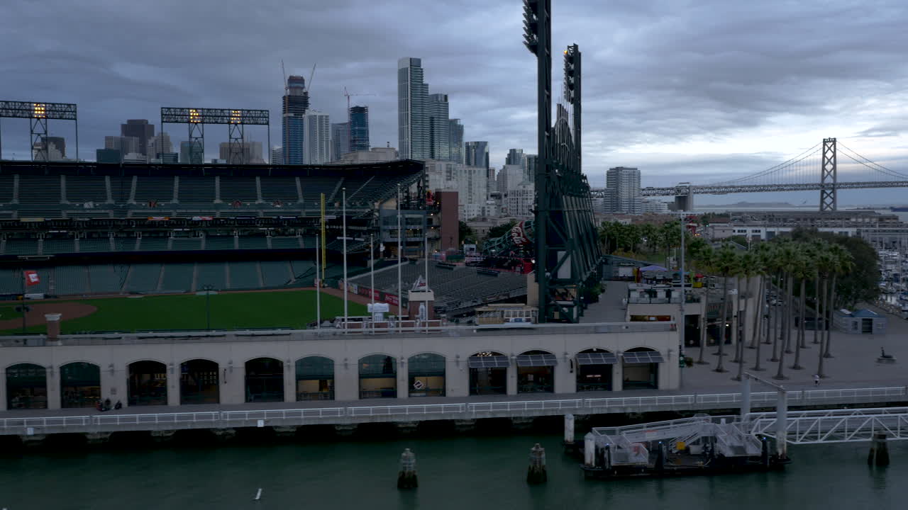 Overlooking Oracle Park, San Francisco Skyline, and Bay Bridge at Dusk