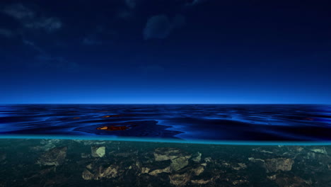 serene ocean view with clear water and rocks beneath the surface at twilight