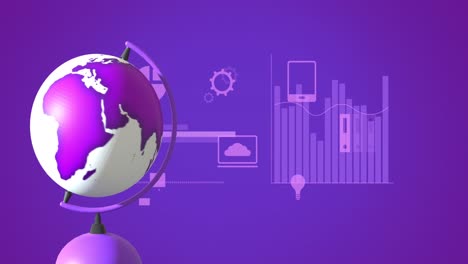 animation of globe moving and data processing on blue background