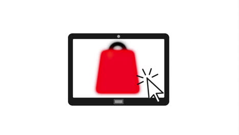 tablet with cursor and shopping bag icons