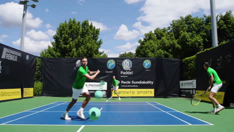 textured padel ball on a sports court
