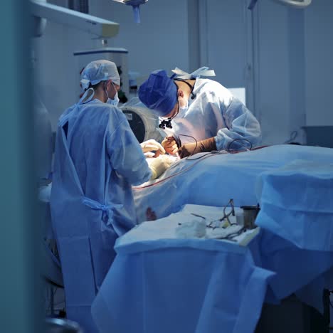 surgical process in black frame. operating theater in the hospital. doctors in blue medical uniform performing a surgery in the operating room.