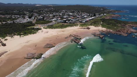 stockton beach sand dunes near birubi beach. anna bay in new south wales, australia. aerial pullback shot