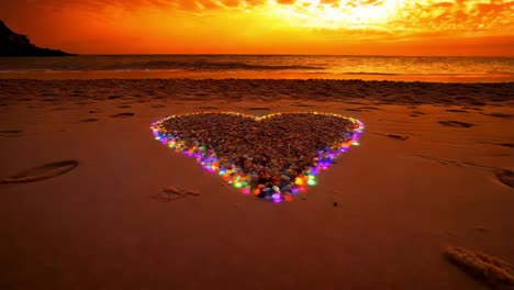 heart of stones on the beach at sunset