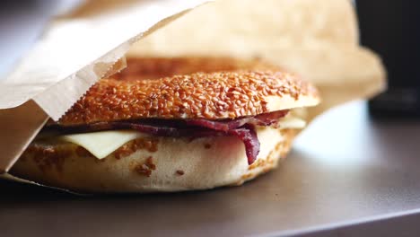 a delicious turkish bagel with cheese and meat