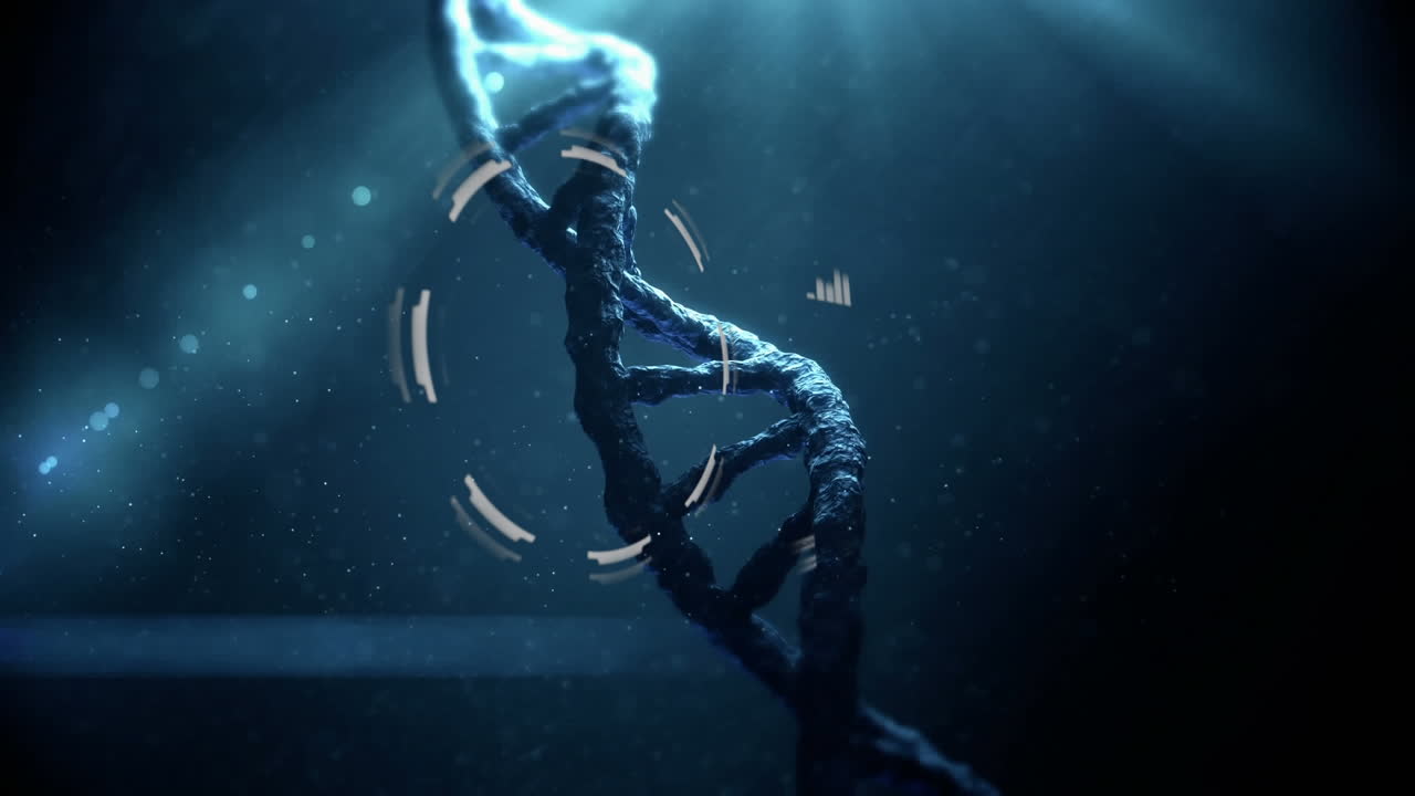 animación de la cadena de adn girando e sobre el procesamiento de datos