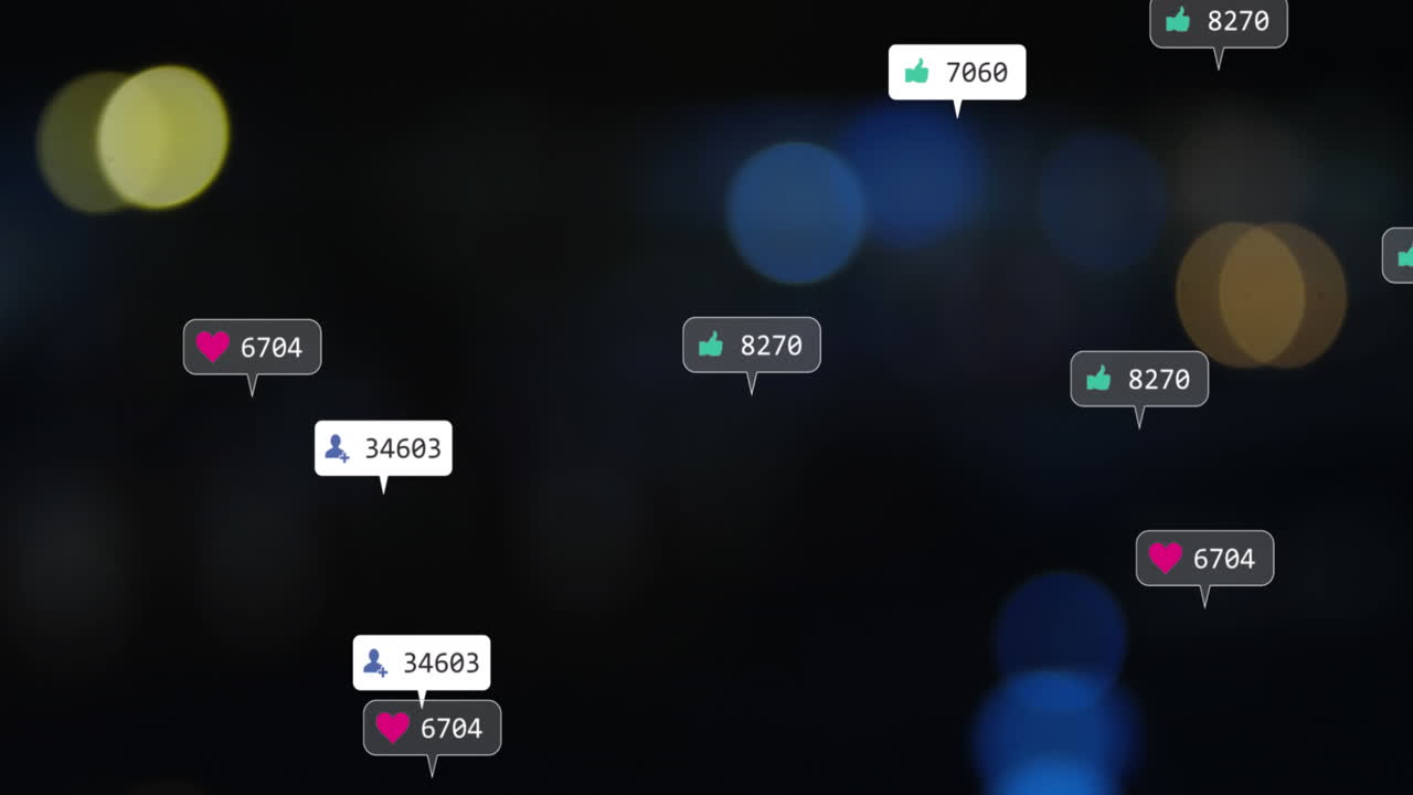 소셜 미디어 데이터 처리의 애니메이션이 초점 밖의 조명