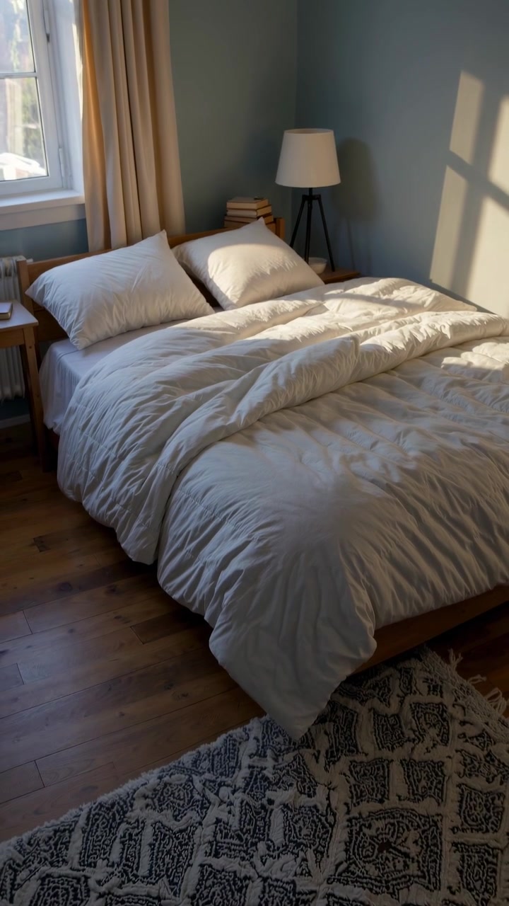 Kamar Tidur Tenang dengan Cahaya Alami dan Bayangan Jendela
